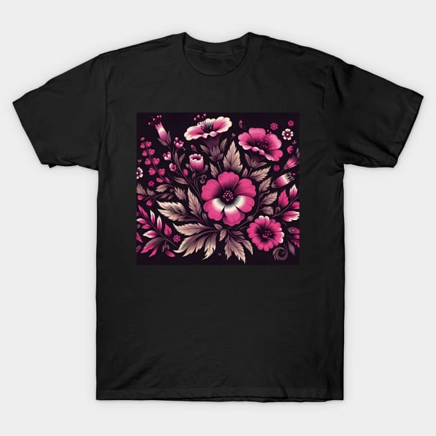 Magenta Floral Illustration T-Shirt by Jenni Arts